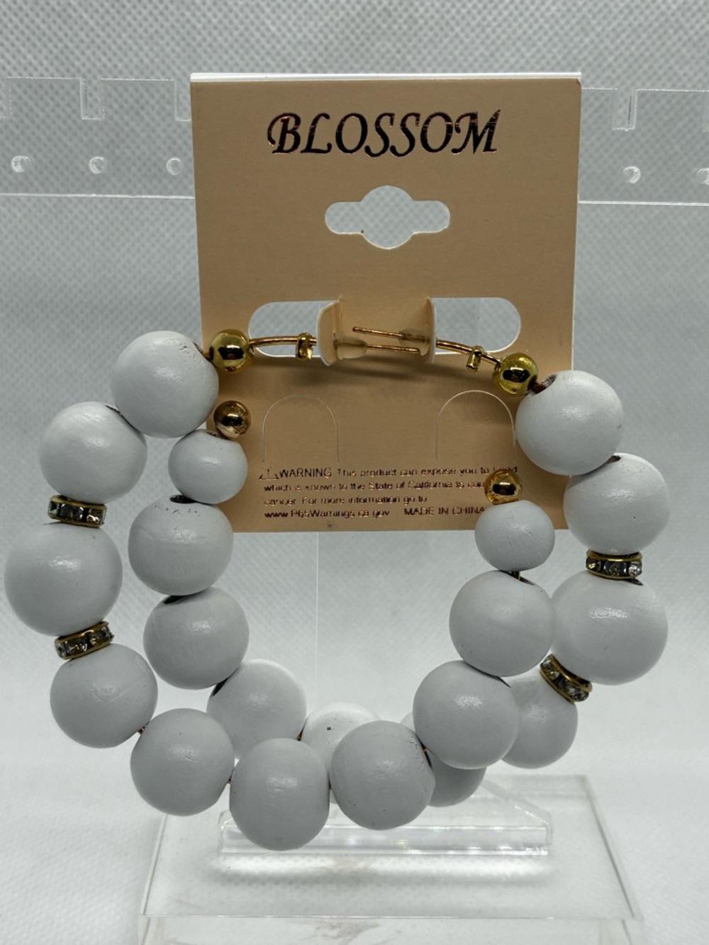 3For$20 Blossom White Beaded Earrings with Rhinestone Chunky Earrings